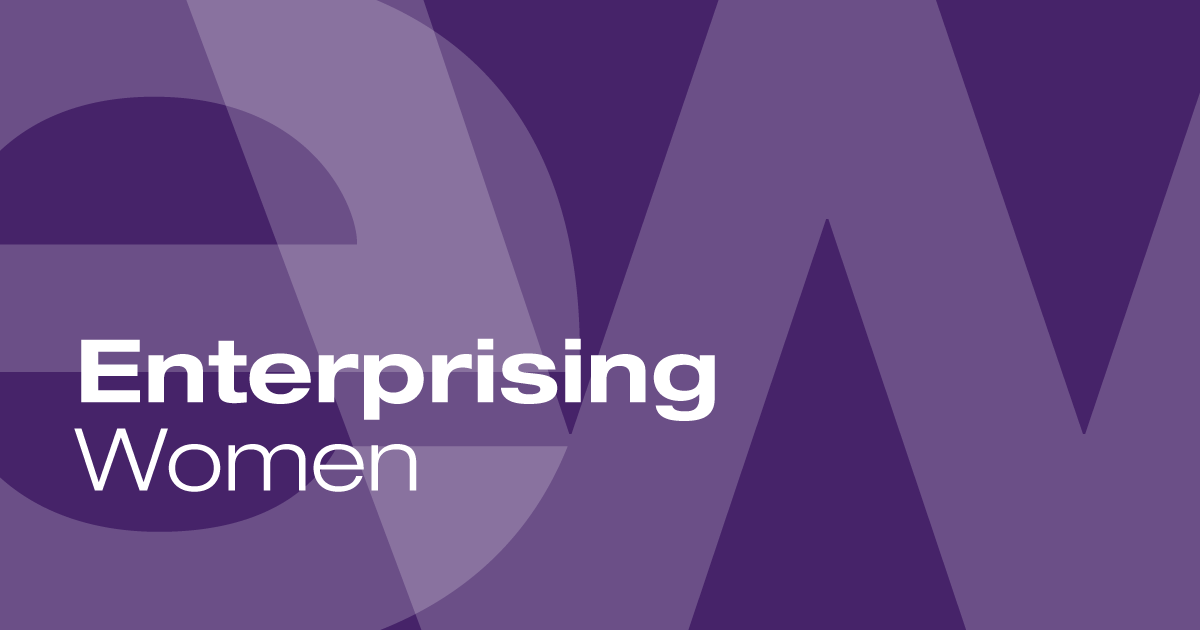 Enterprising Women logo - white text, purple graphic background