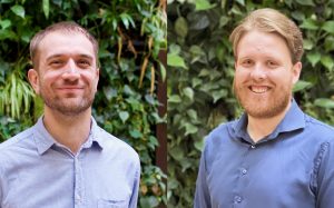 Siloton founders, 2 men wearing blue shirts in front of trees