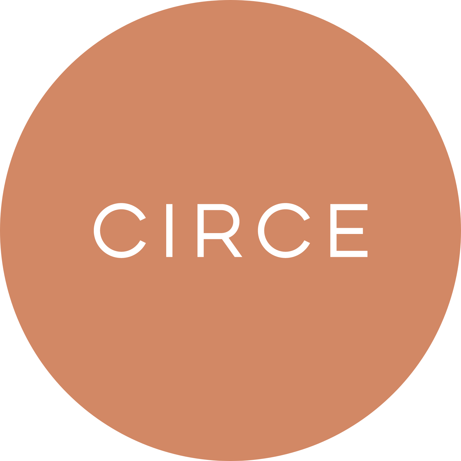 Circe logo, white font in orange/pink circle