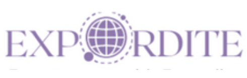 Expordite logo - purple font with globe icon