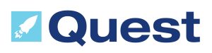 Quest logo - blue font with white rocket logo on blue square