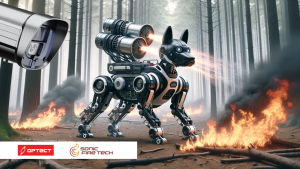 Optect's fire-extinguishing robo-dog zapping flames with sound waves