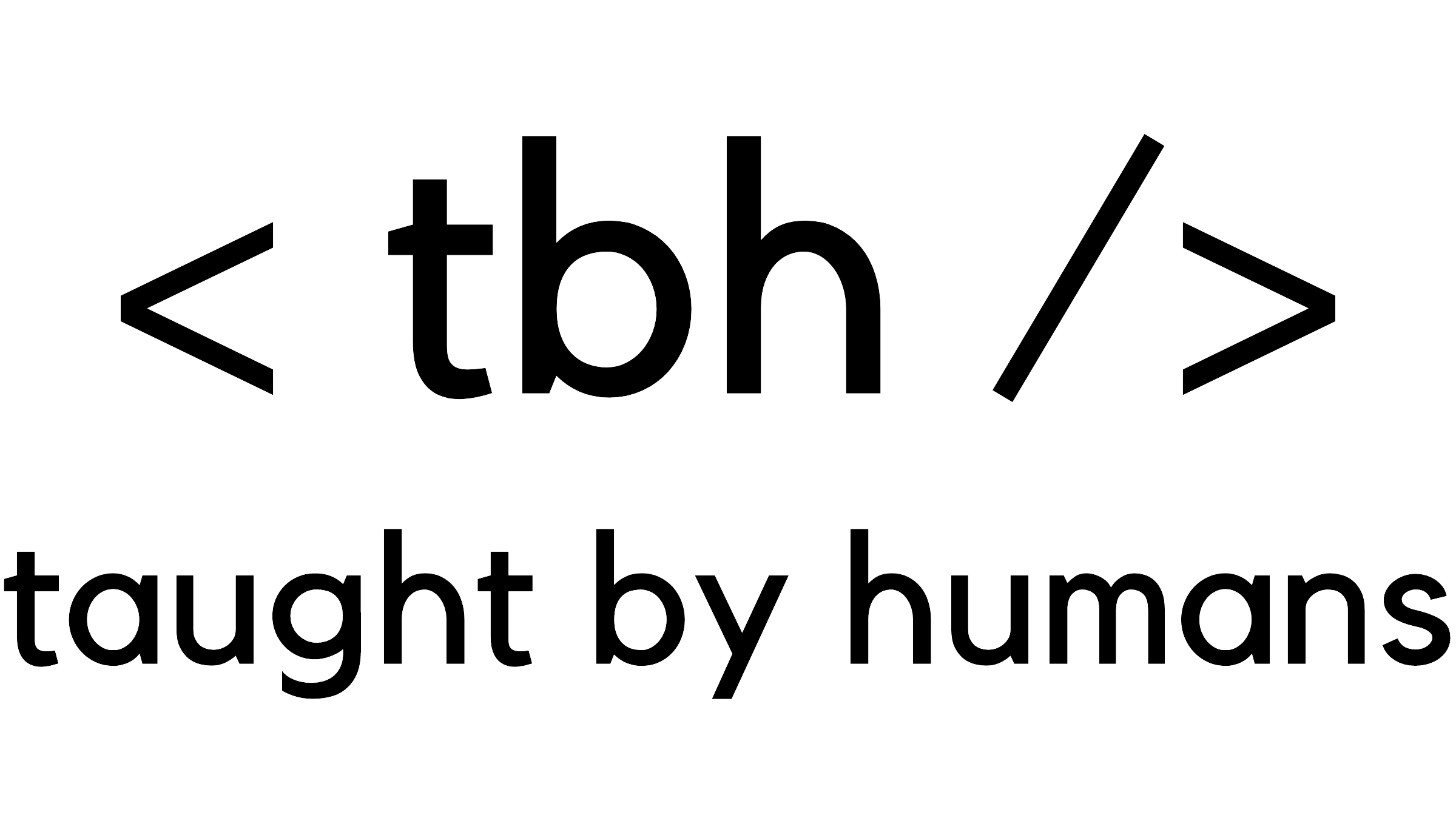 Taught by Humans logo, black font with code icon: < tbh />