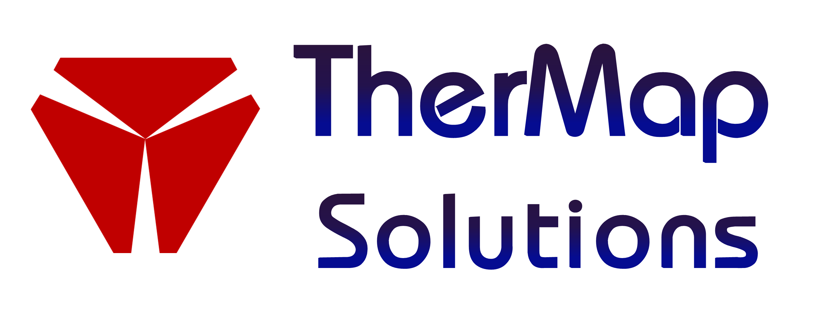 TherMap Solutions logo, blue font with three red triangles icon