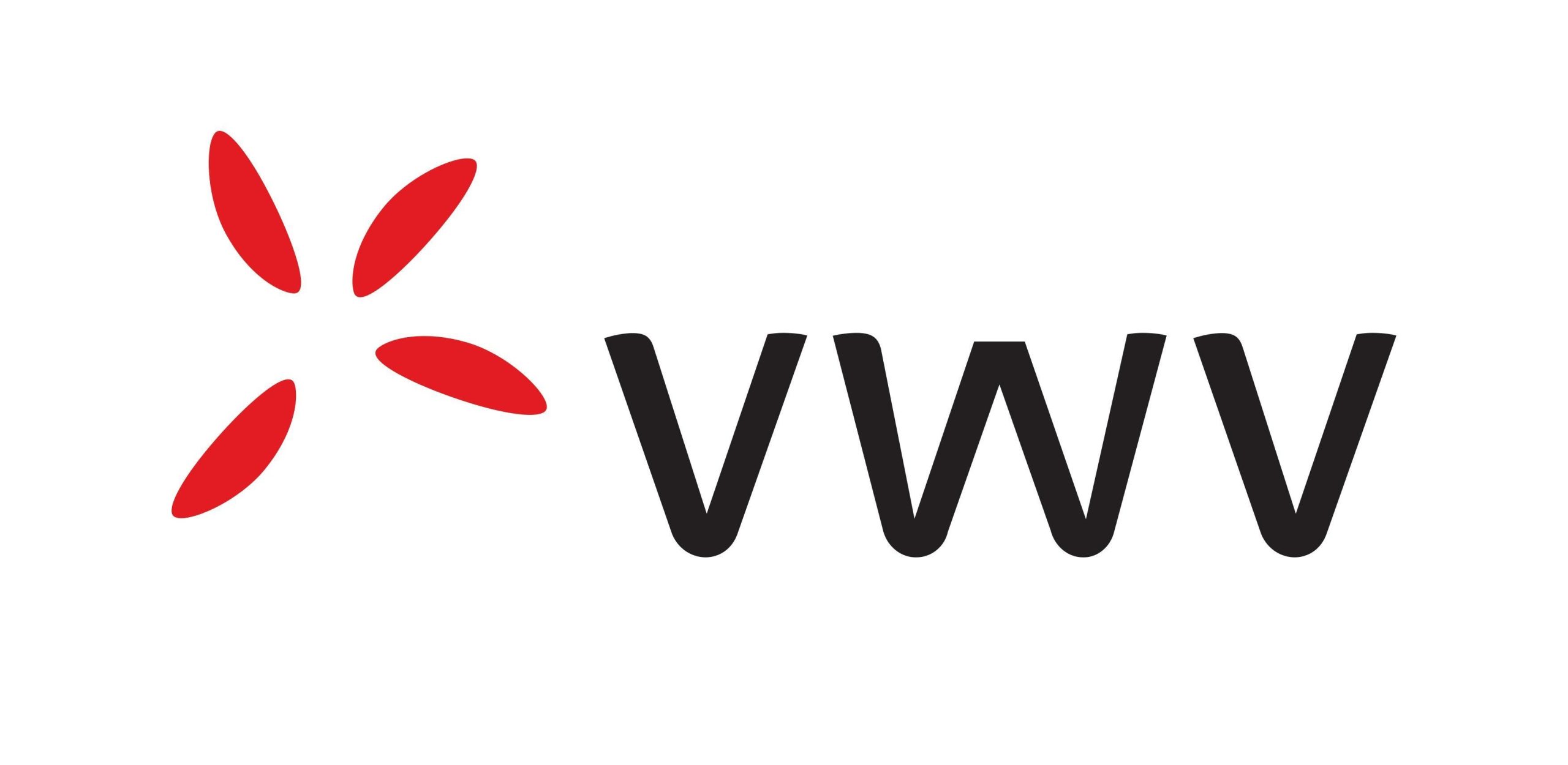 VWV logo, black font with red lines icon