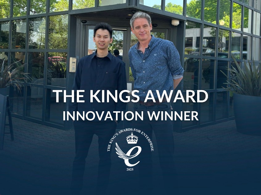 Inductosense founders with text: The King's Award Innovation Winner