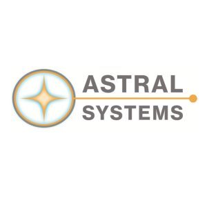 Astral Systems logo with blue and orange star in circle