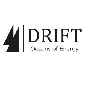 Drift logo - Drift - Oceans of Energy in black font with two triangles