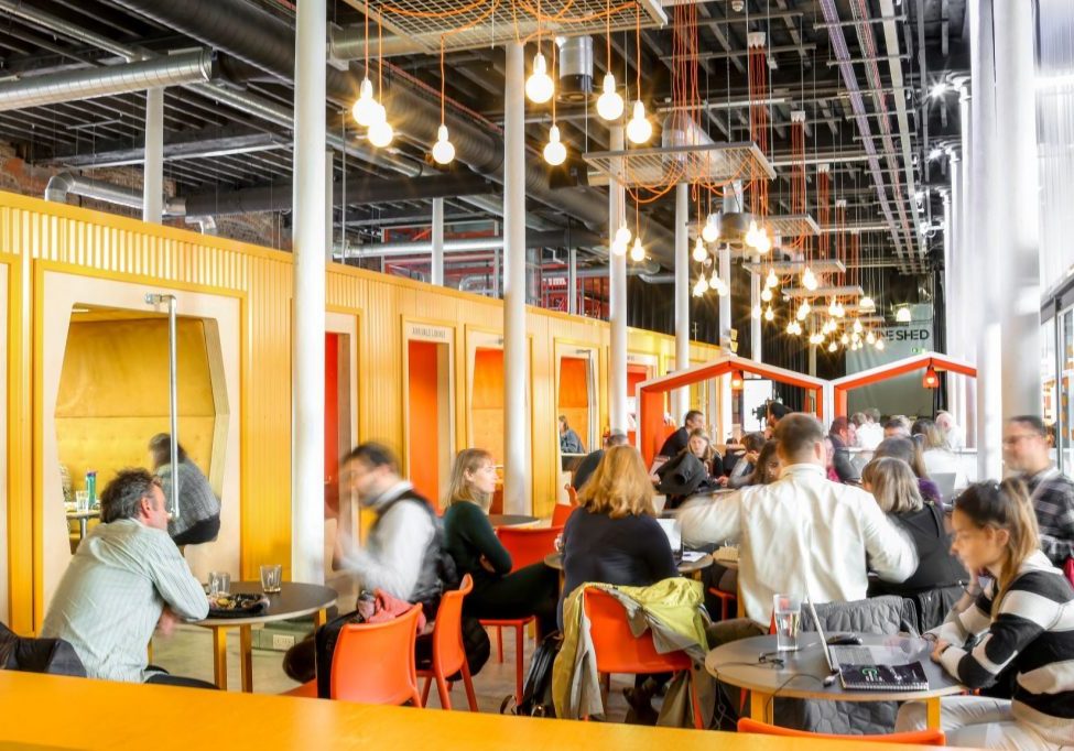 EG lower res People working in Engine Shed's vibrant lounge