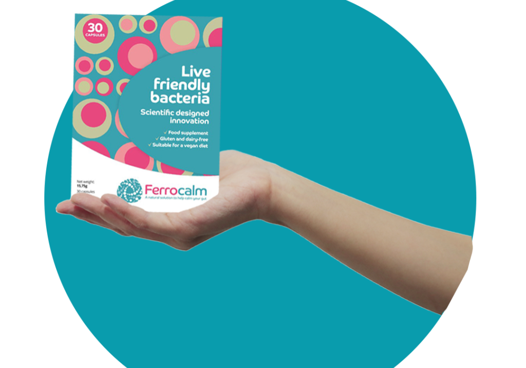 Ferrocalm New design Ferryx - Ferrocalm package design, hand holding package with turquoise background