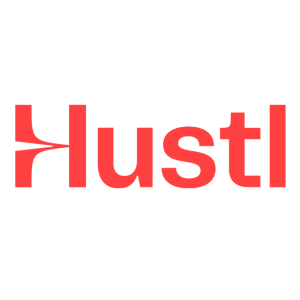 Hustl logo with red font