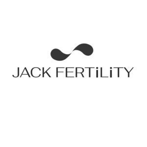 Jack Fertility logo, black text with black swirl graphic