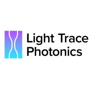 Light Trace Photonics logo - black font with purple and green wavey graphic