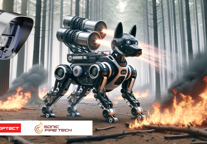 Optect's fire-extinguishing robo-dog zapping flames with sound waves