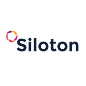 Siloton logo - black text, red circle graphic