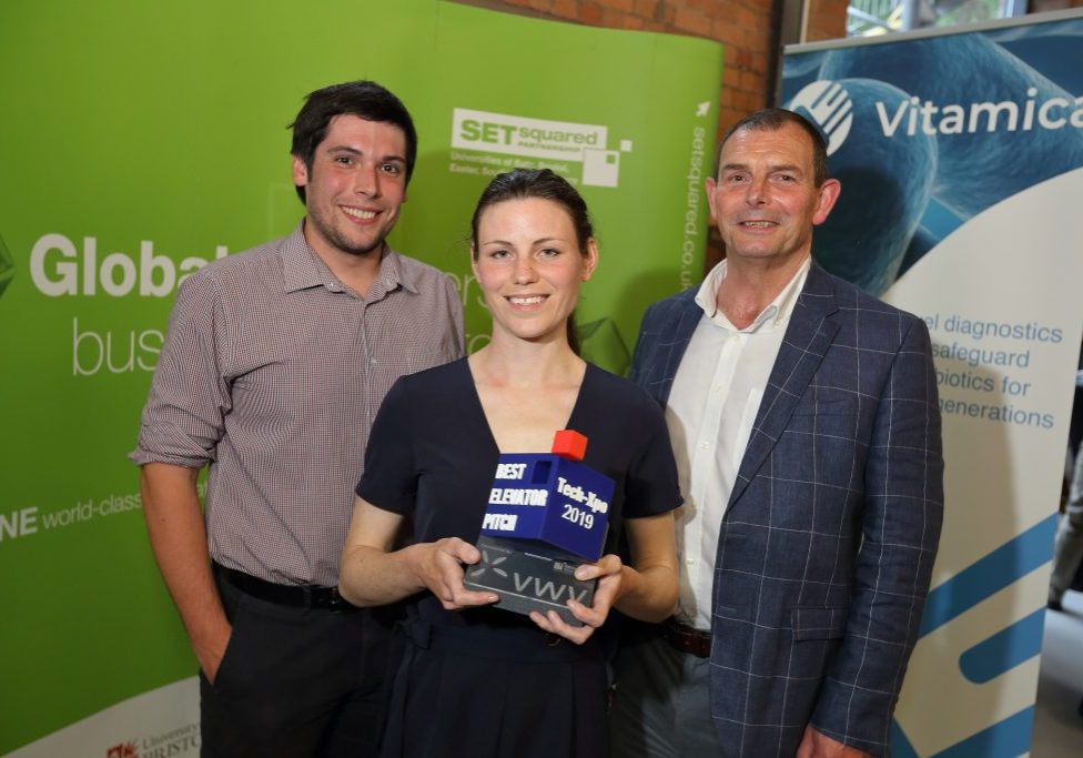 Vitamica team with winning pitch trophy at SETsquared Tech-Xpo 2019